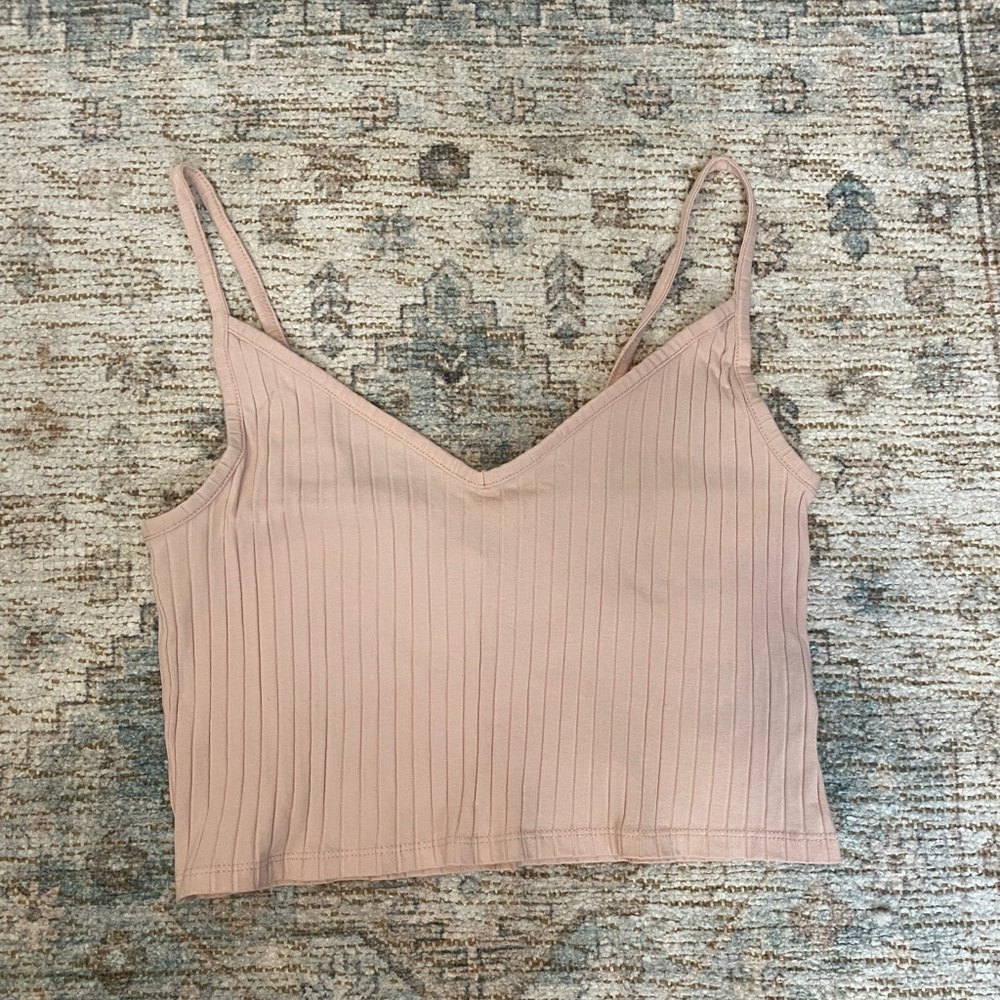 H&M Cropped Ribbed Light Pink Tank Top